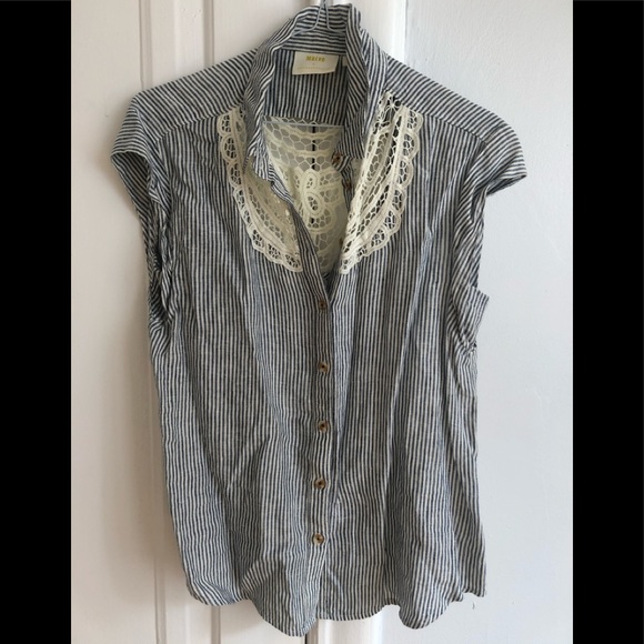 Anthropologie 100% Linen Top with Lace - Size XS - Picture 2 of 6
